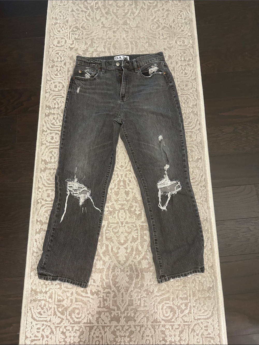 Women's Black Distressed Straight-Leg Jeans